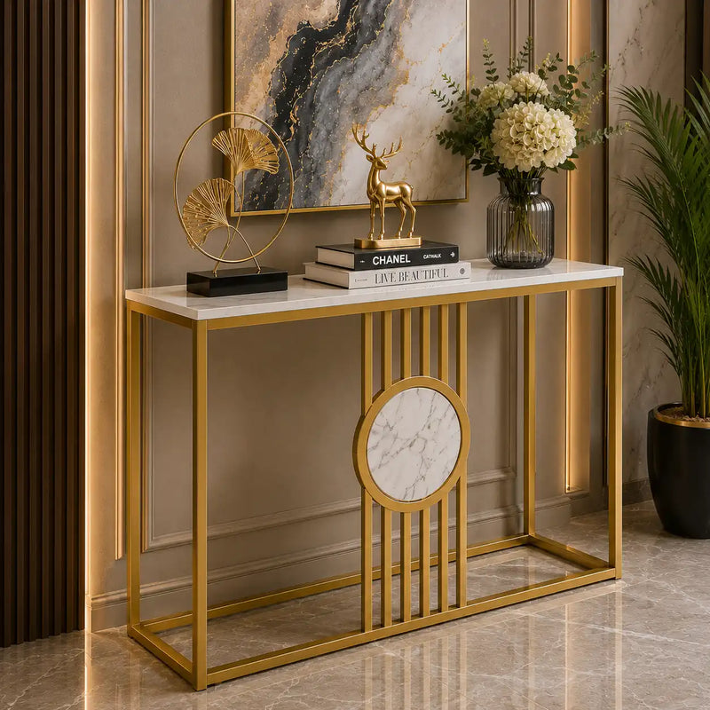 Urban Loft Rectangular White Marble Console Table