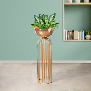 Urban Zen Gold Stand & Ross Gold Pot - Large Size Planter