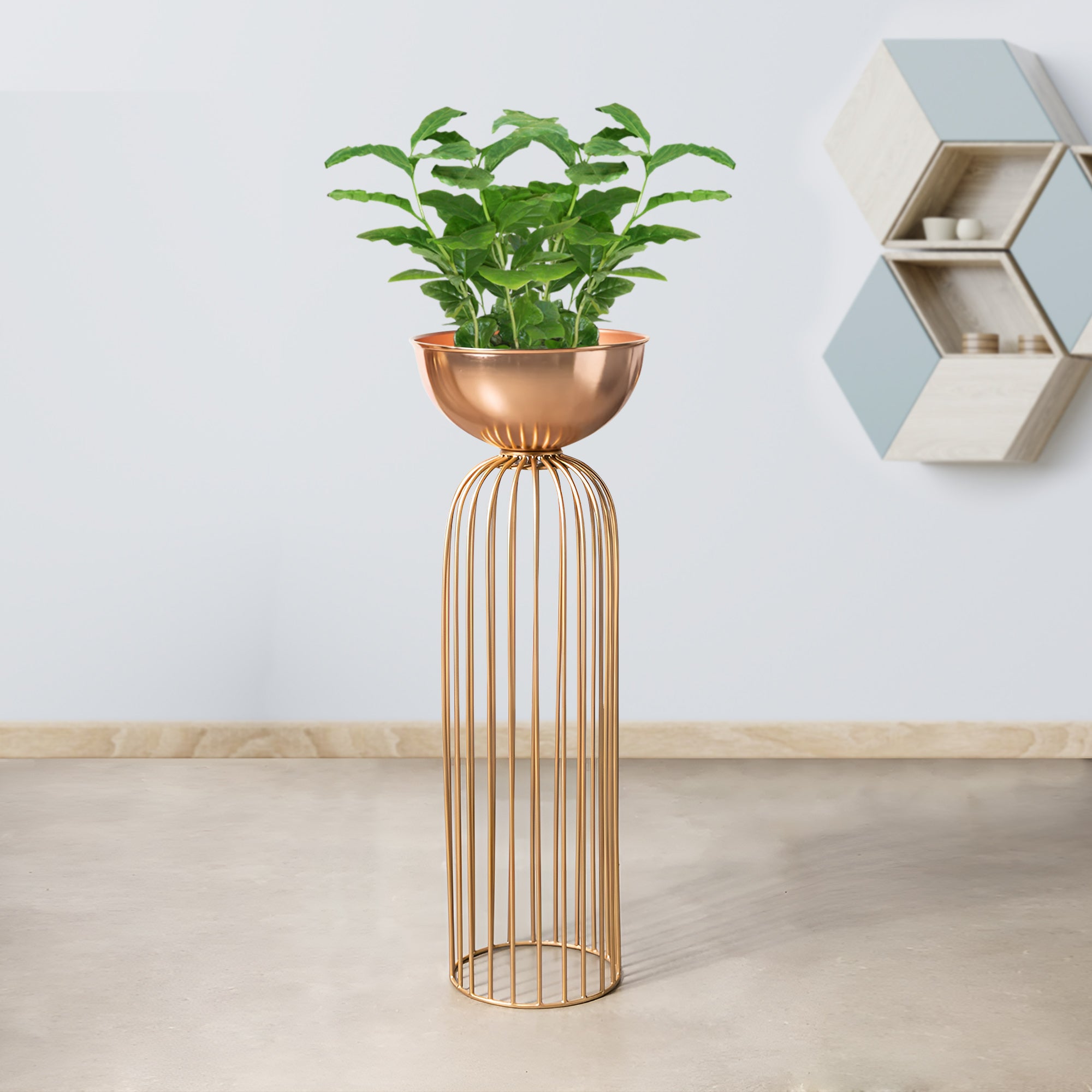 Urban Zen Gold Stand & Ross Gold Pot - Medium Size Planter