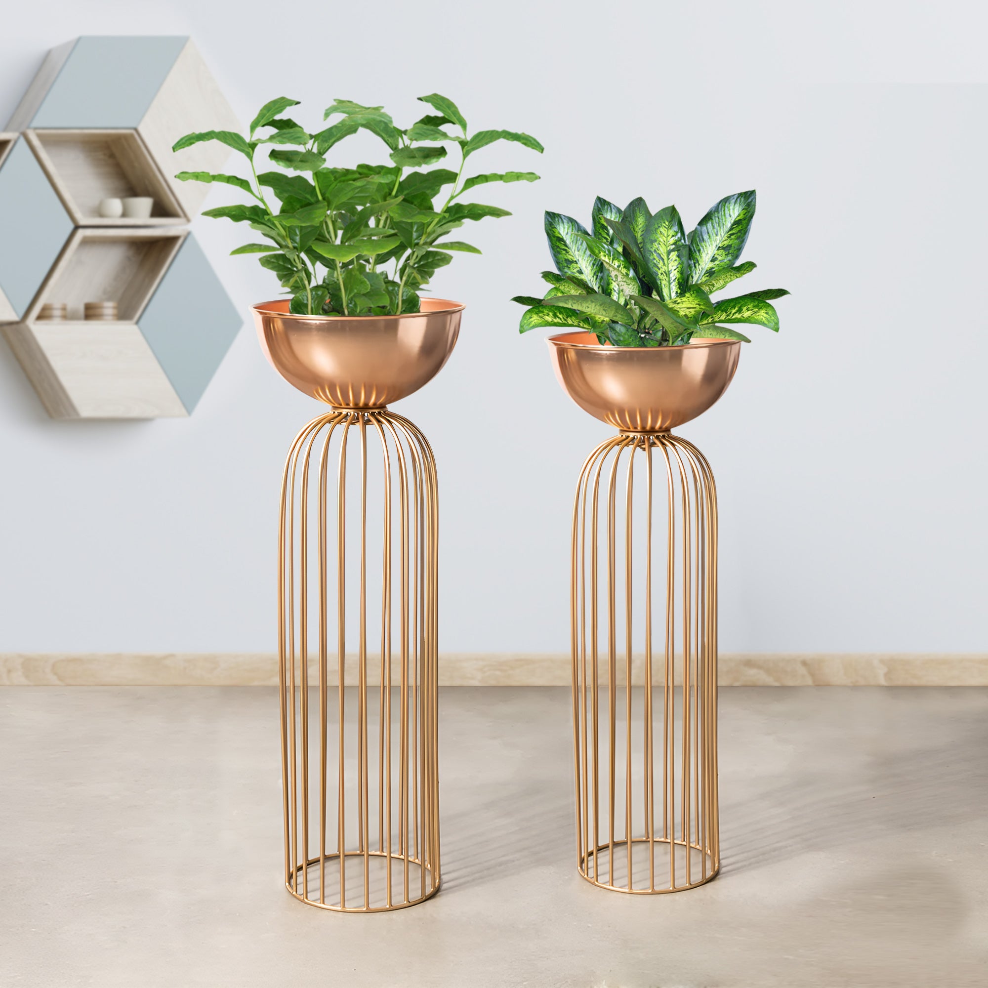 Urban Zen Gold Stand & Ross Gold Pot Planters Set of 2