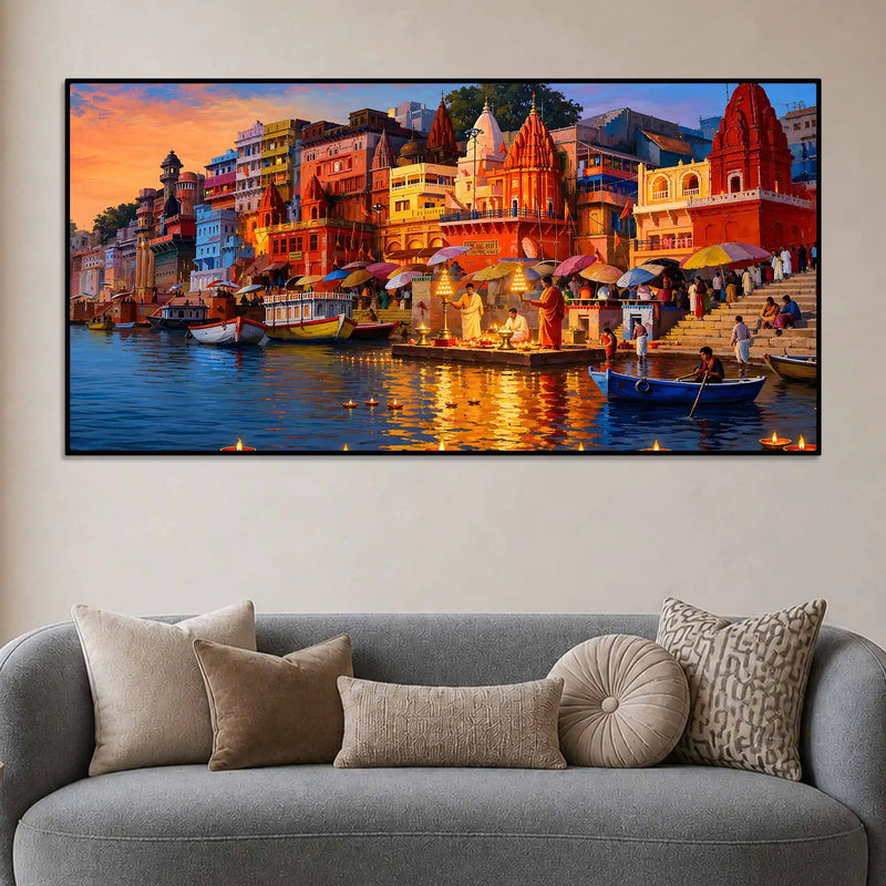 Varanasi Evening Ganga View Canvas Wall Art Painting