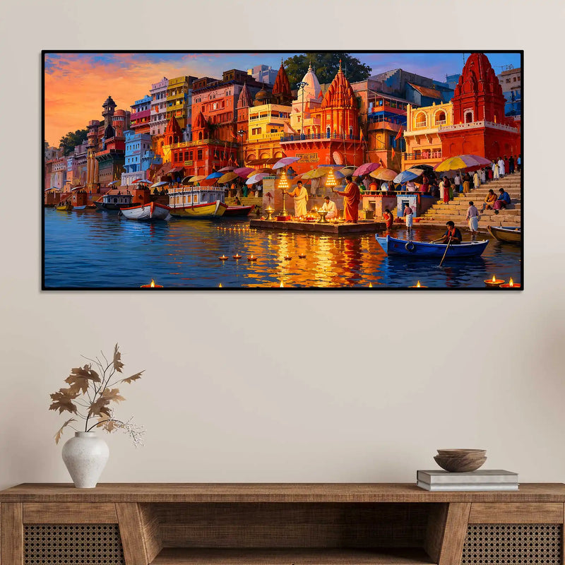 Varanasi Evening Ganga View Canvas Wall Art Painting