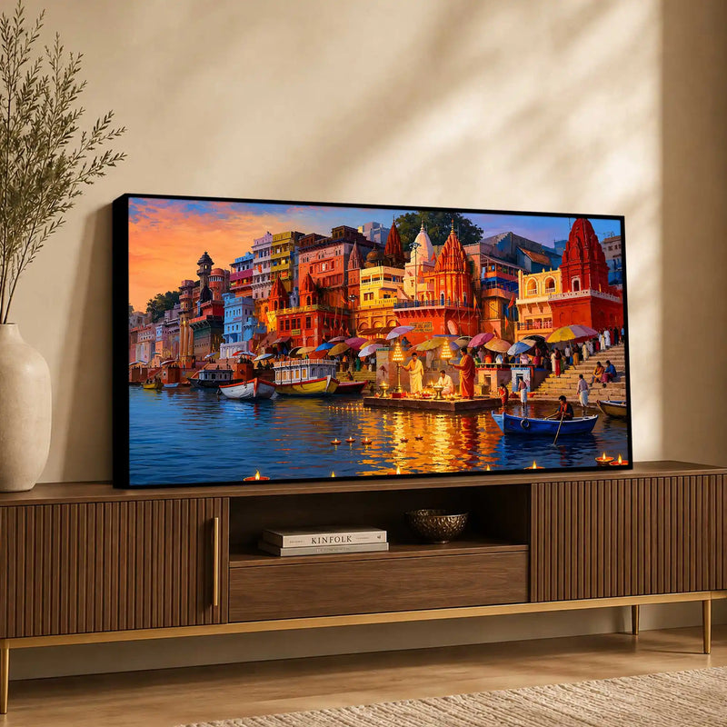 Varanasi Evening Ganga View Canvas Wall Art Painting
