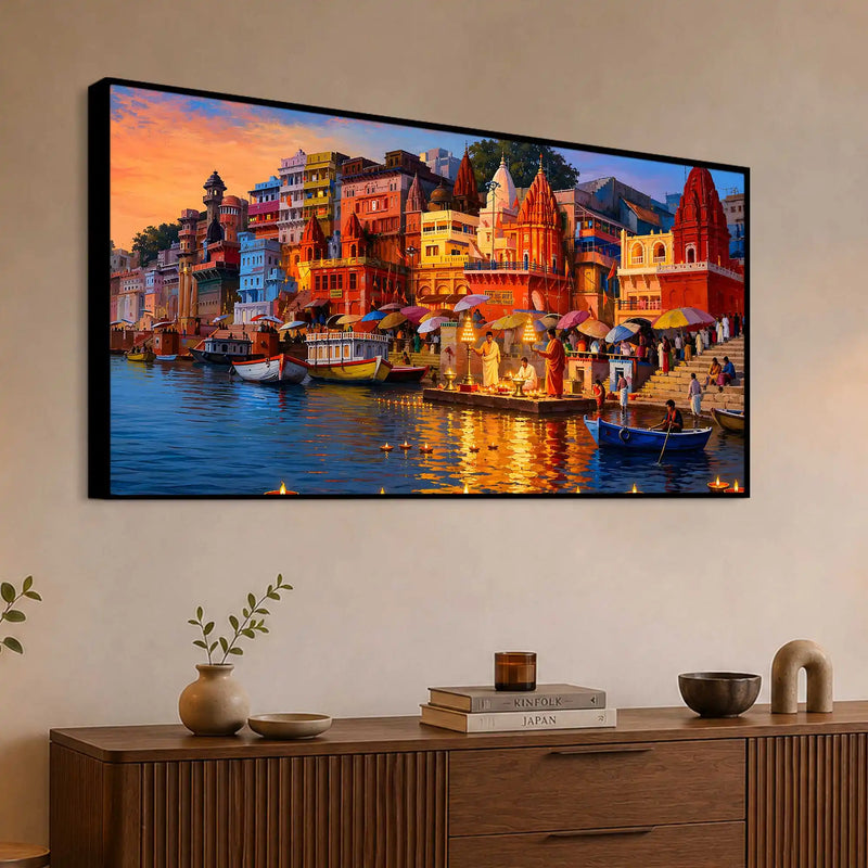 Varanasi Evening Ganga View Canvas Wall Art Painting