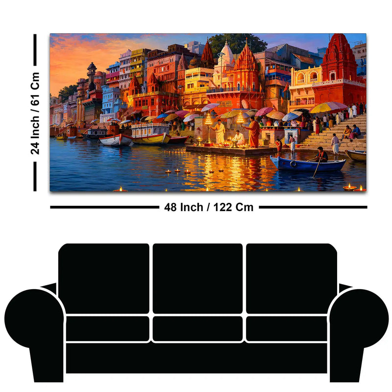 Varanasi Evening Ganga View Canvas Wall Art Painting