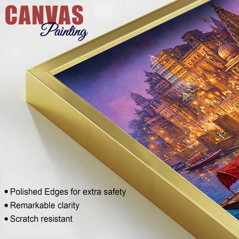 Varanasi Evening Ghat Boat Scene Canvas Painting for Home Decoration