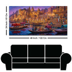 Varanasi Evening Ghat Boat Scene Canvas Painting for Home Decoration