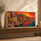 Varanasi Ganga Ghat Cultural Canvas Wall Décor Painting