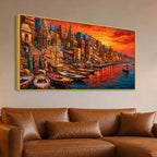 Varanasi Ganga Ghat Cultural Canvas Wall Décor Painting