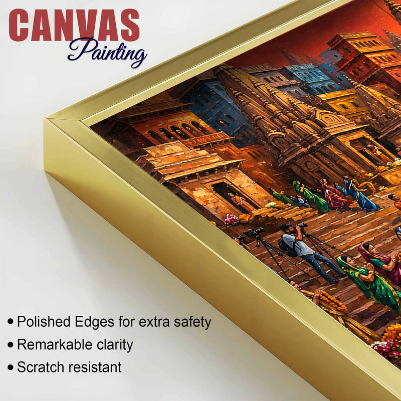 Varanasi Ganga Ghat Cultural Canvas Wall Décor Painting
