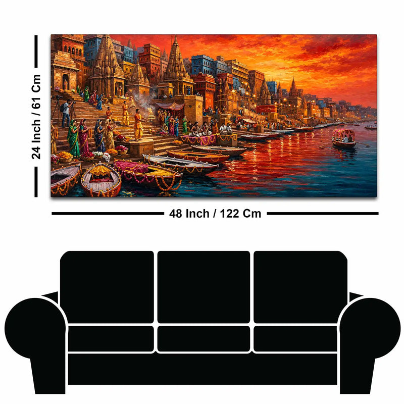 Varanasi Ganga Ghat Cultural Canvas Wall Décor Painting