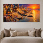 Varanasi Ganga Ghat Sunset Canvas Wall Painting