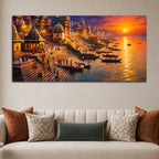 Varanasi Ganga Ghat Sunset Canvas Wall Painting