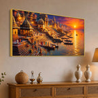 Varanasi Ganga Ghat Sunset Canvas Wall Painting