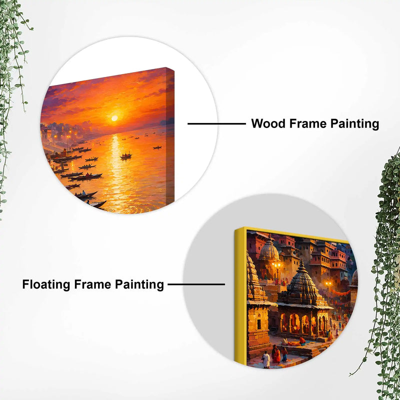 Varanasi Ganga Ghat Sunset Canvas Wall Painting