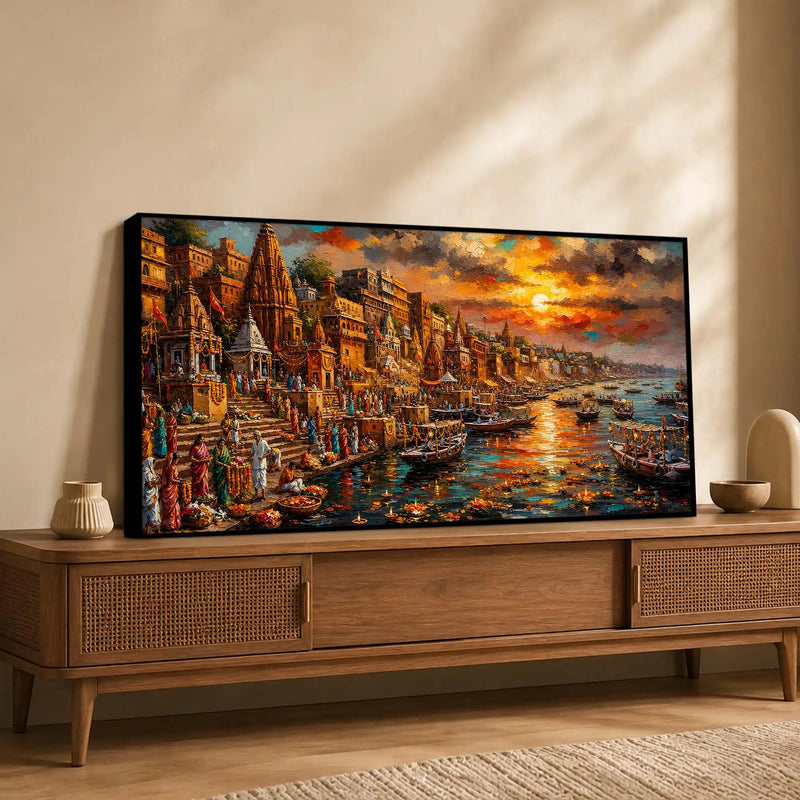 Varanasi Ganga River Scene Canvas Painting for Home and Office Wall Décor