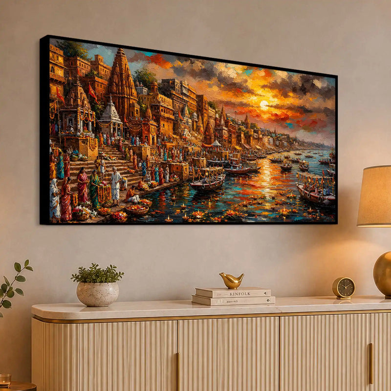 Varanasi Ganga River Scene Canvas Painting for Home and Office Wall Décor
