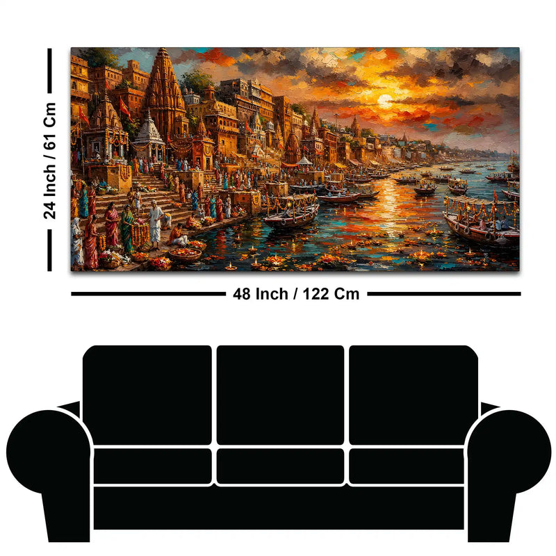 Varanasi Ganga River Scene Canvas Painting for Home and Office Wall Décor