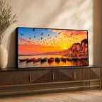Varanasi Ghat Sunrise and Birds Canvas Painting for Living Room Wall Décor