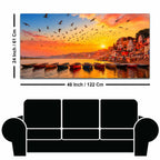 Varanasi Ghat Sunrise and Birds Canvas Painting for Living Room Wall Décor