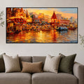 Varanasi Ghat Sunset Canvas Painting for Home Wall Decoration