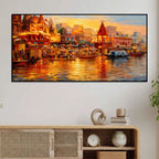 Varanasi Ghat Sunset Canvas Painting for Home Wall Decoration