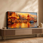 Varanasi Ghat Sunset Canvas Painting for Home Wall Decoration
