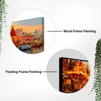 Varanasi Ghat Sunset Canvas Painting for Home Wall Decoration