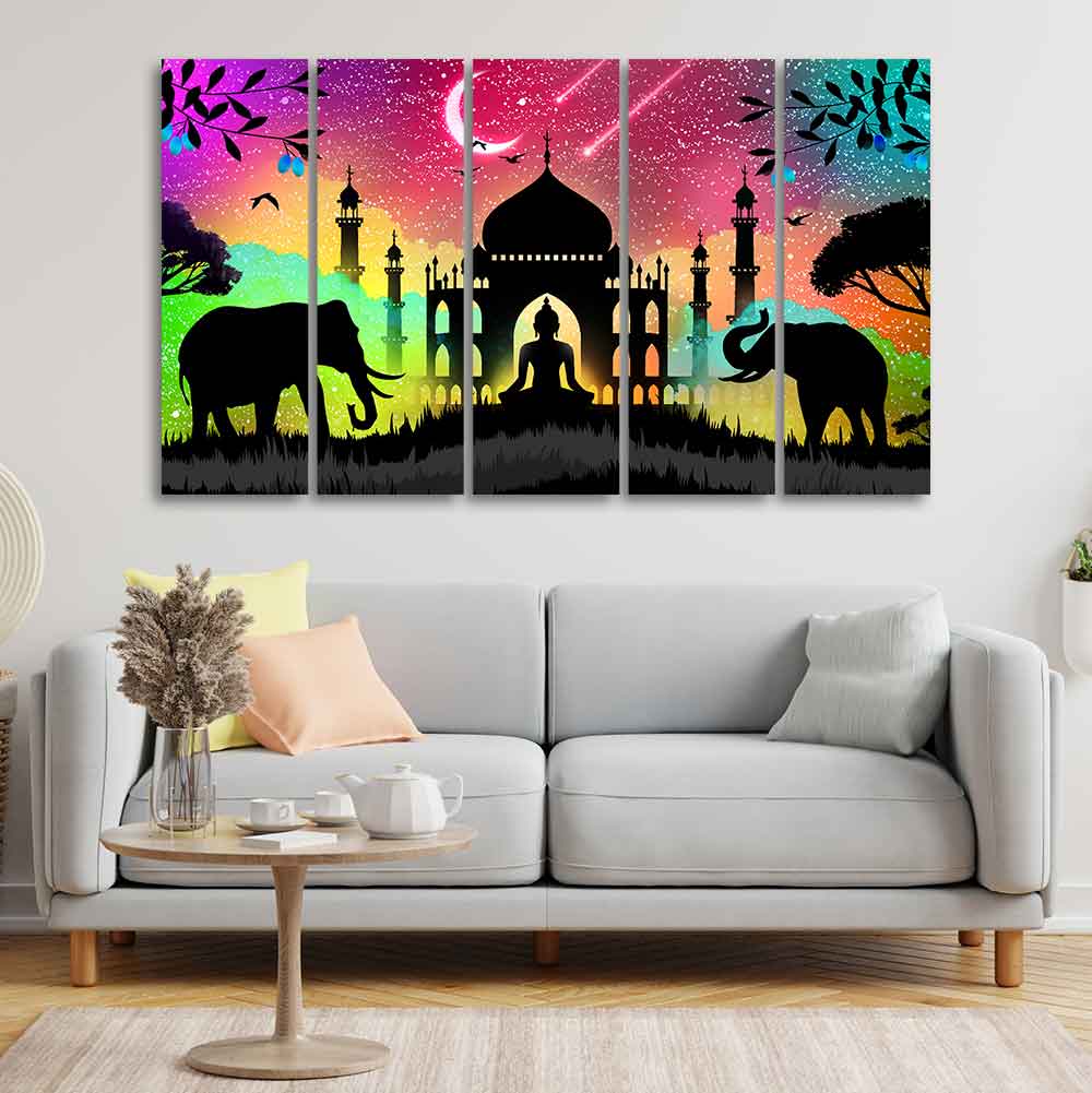 Vector Illustration Art Canvas Wall Painting of Five Pieces