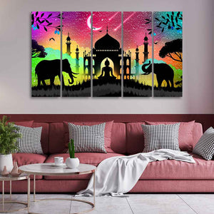 Vector Illustration Art Canvas Wall Painting of Five Pieces