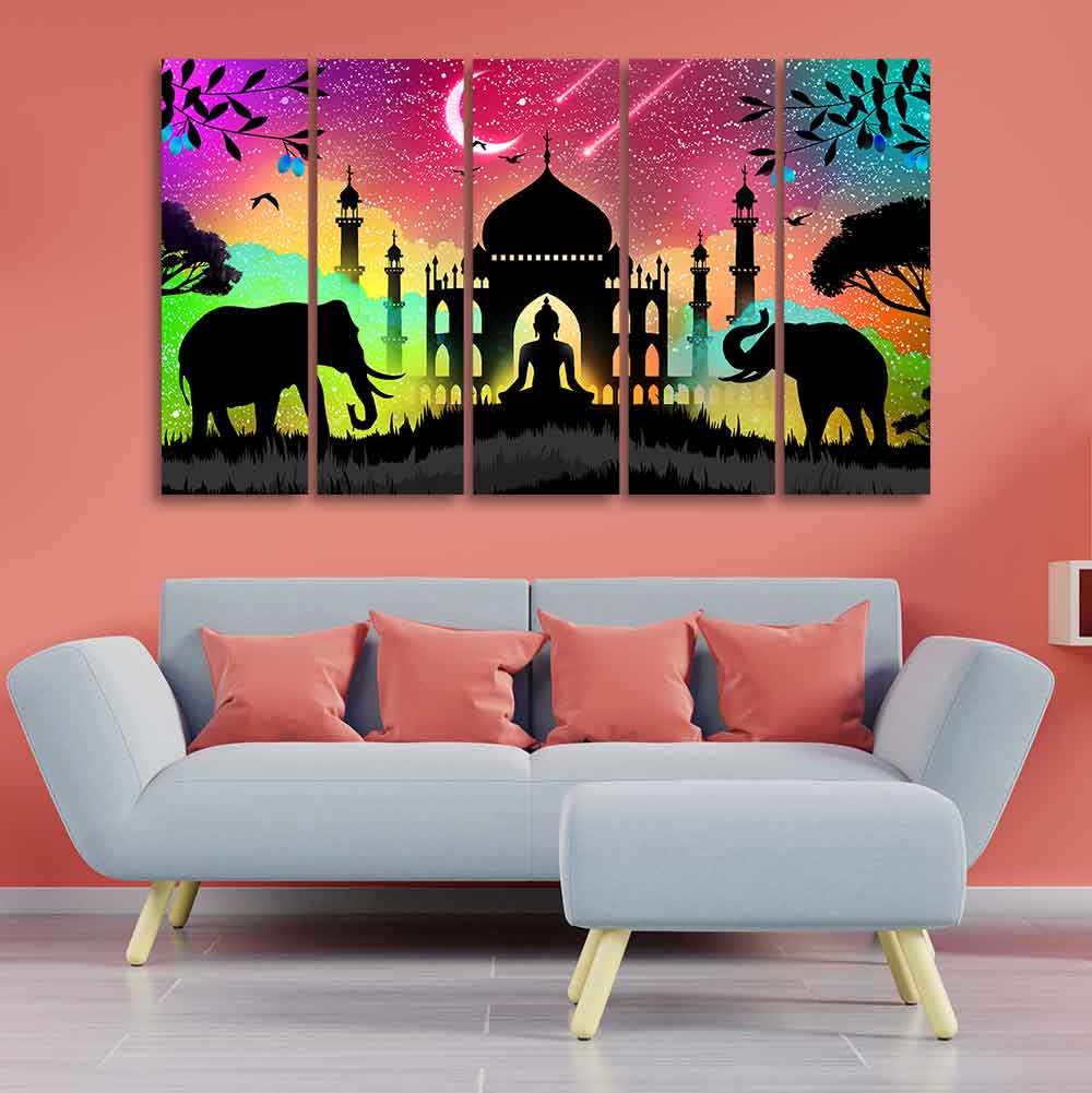 Vector Illustration Art Canvas Wall Painting of Five Pieces