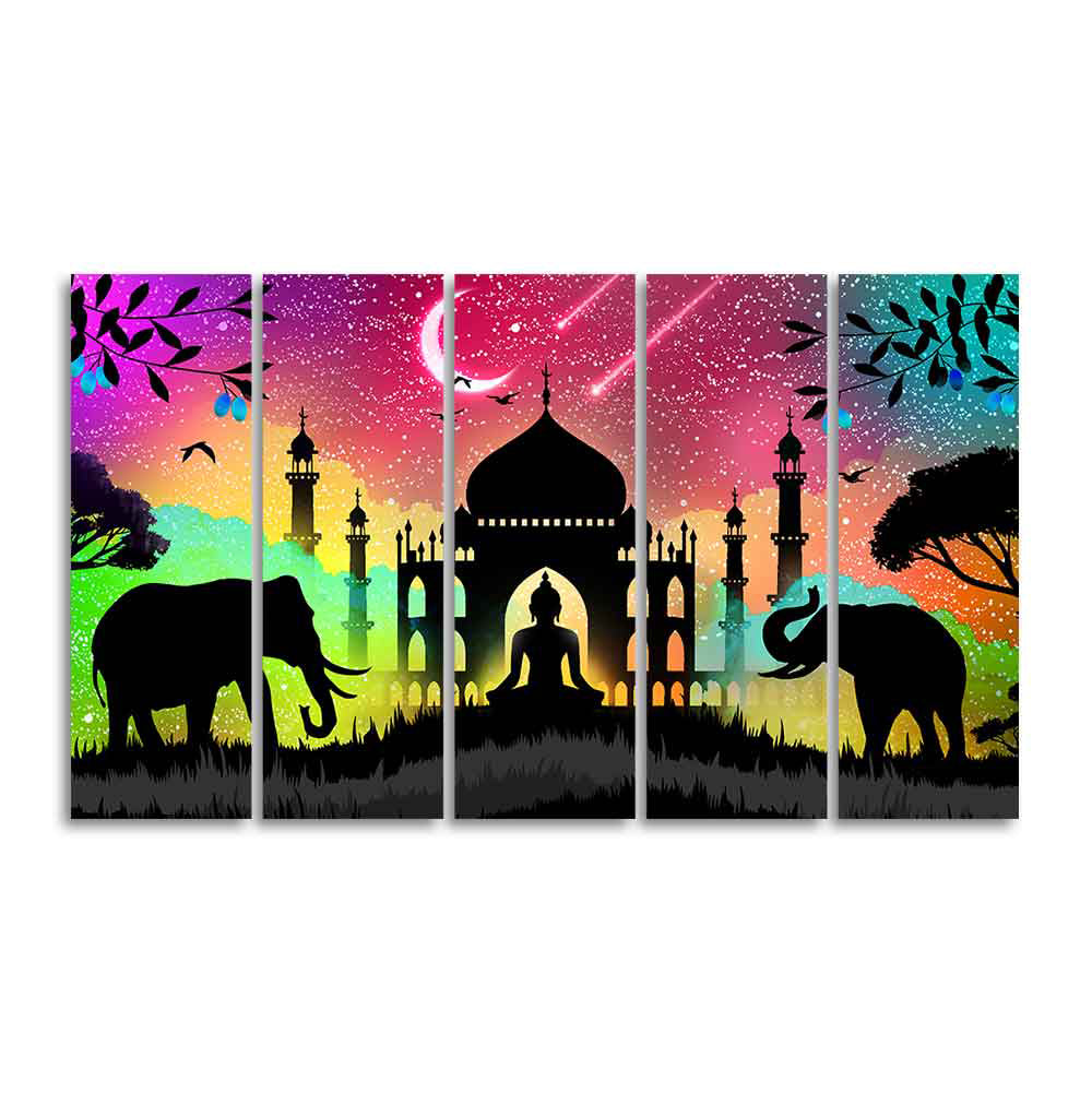 Vector Illustration Art Canvas Wall Painting of Five Pieces