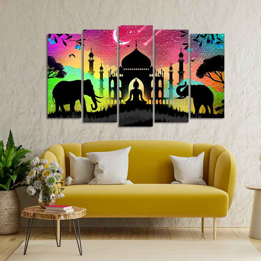 Vector Illustration Art Canvas Wall Painting Set of Five