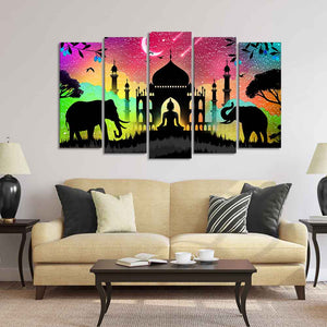 Vector Illustration Art Canvas Wall Painting Set of Five