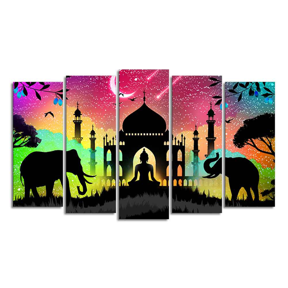 Vector Illustration Art Canvas Wall Painting Set of Five