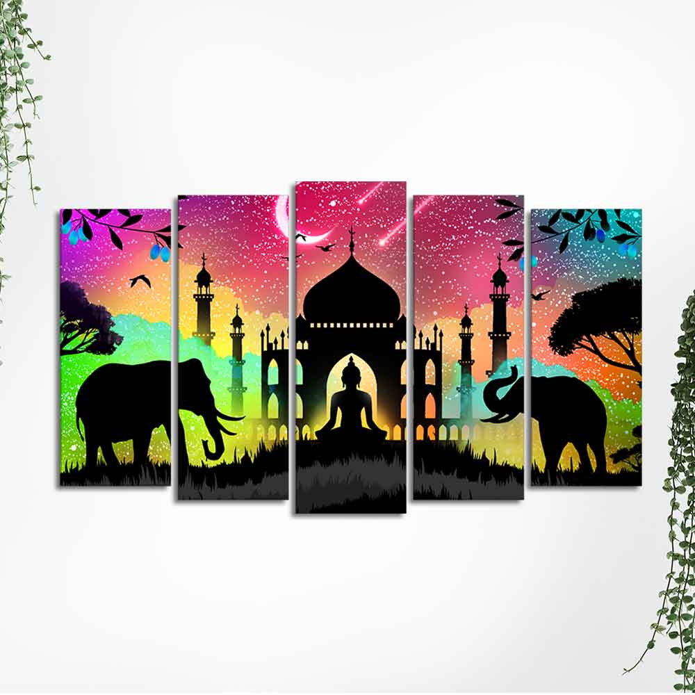 Vector Illustration Art Canvas Wall Painting Set of Five