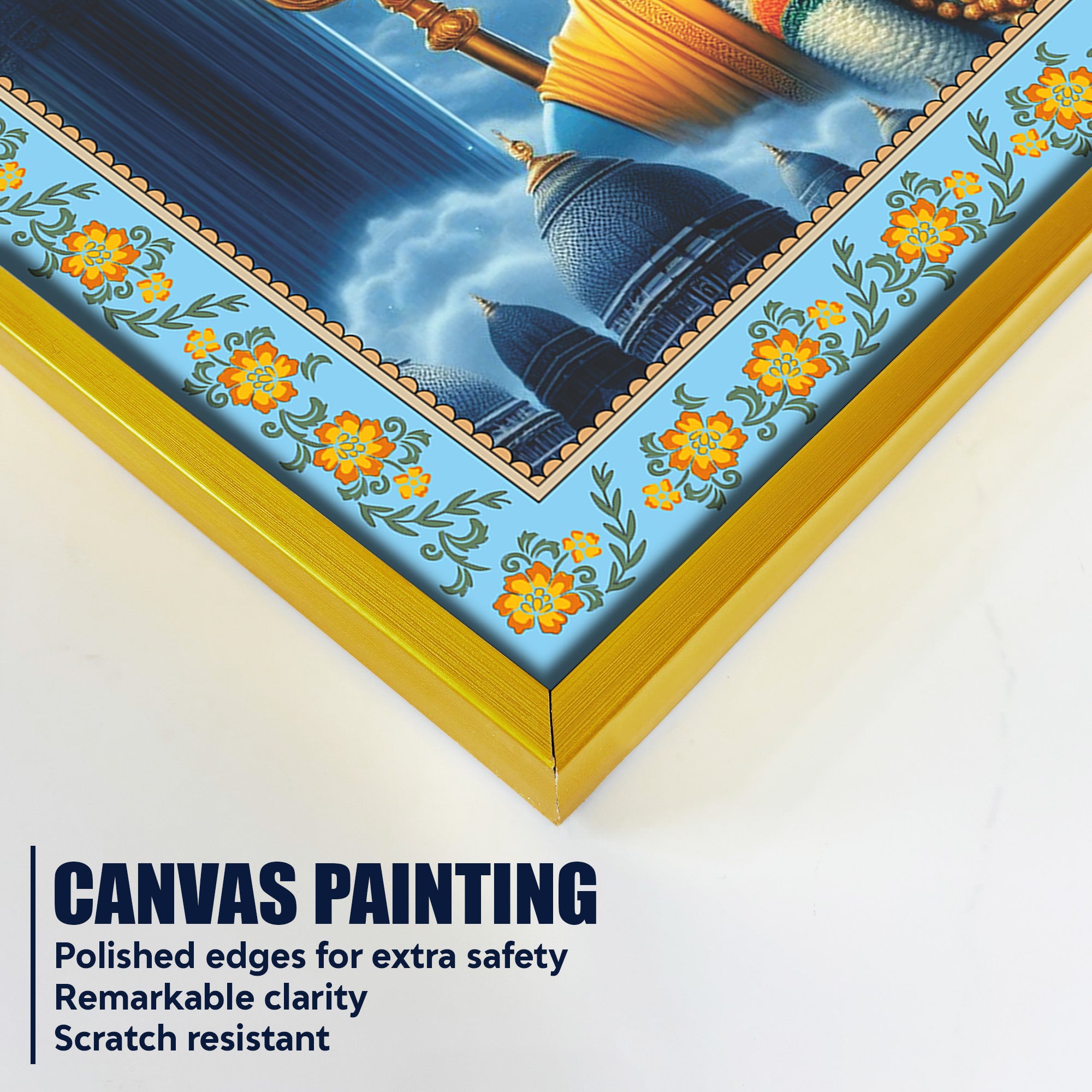 Veer Bajrangi Hanuman Floral Border Canvas Wall Painting