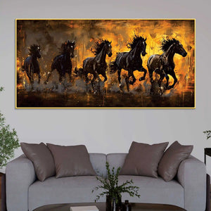 Velocious Running Black Horses Abstract Canvas Wall Painting