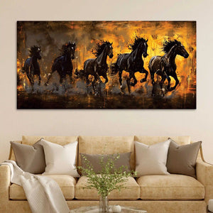 Velocious Running Black Horses Abstract Canvas Wall Painting