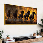 Velocious Running Black Horses Abstract Canvas Wall Painting