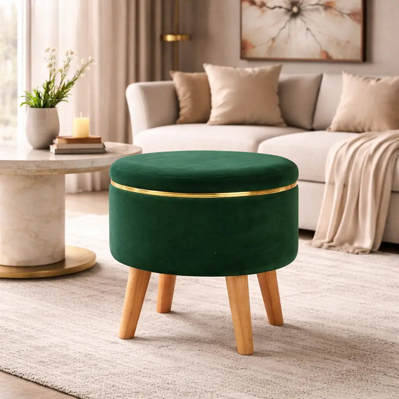 velvet-round-rich-green-ottoman-chair-with-wooden-legs