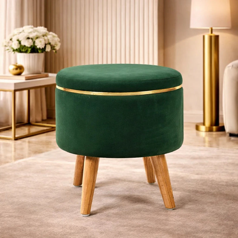 velvet-round-rich-green-ottoman-chair-with-wooden-legs