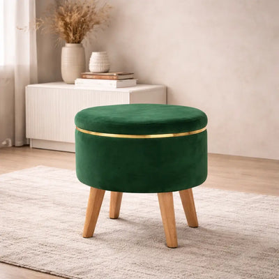 velvet-round-rich-green-ottoman-chair-with-wooden-legs