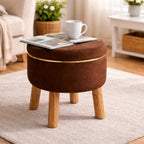 velvet-round-tan-brown-ottoman-chair-with-wooden-legs