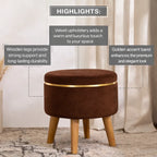 velvet-round-tan-brown-ottoman-chair-with-wooden-legs