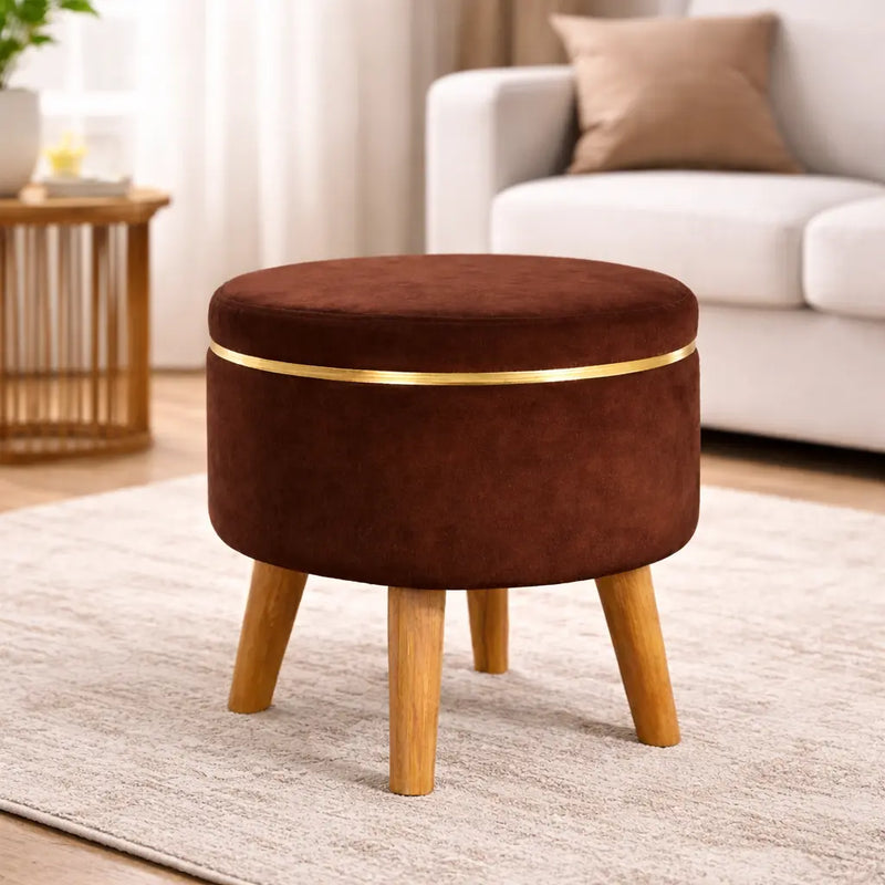 velvet-round-tan-brown-ottoman-chair-with-wooden-legs