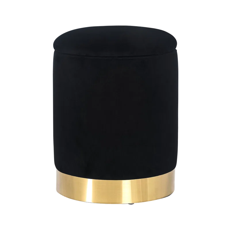 Velvet Rounded Shape Storage Ottoman with Golden Metal Finish