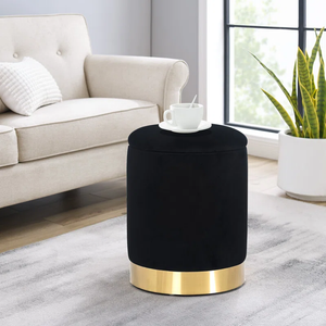 Velvet Rounded Shape Storage Ottoman with Golden Metal Finish