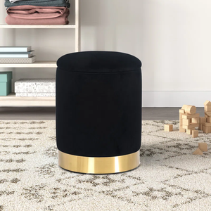 Velvet Rounded Shape Storage Ottoman with Golden Metal Finish