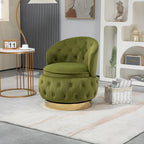 Velvet Swivel Ottoman Sofa Chair with Green Tufted Back and Gold-Plated Base